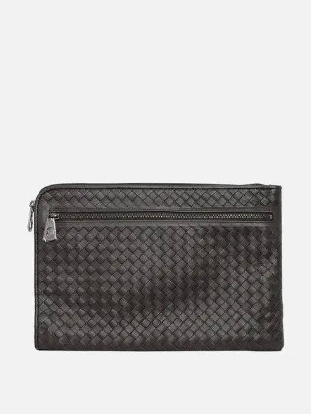 Intrecciato Weaving Zipper Clutch Bag Black Brown - BOTTEGA VENETA - BALAAN 2