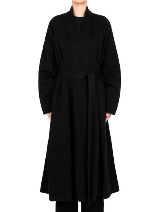 Black RIMBAUD Linen Wrap Coat 7340W2459 BLK 00001 - THE ROW - BALAAN 1