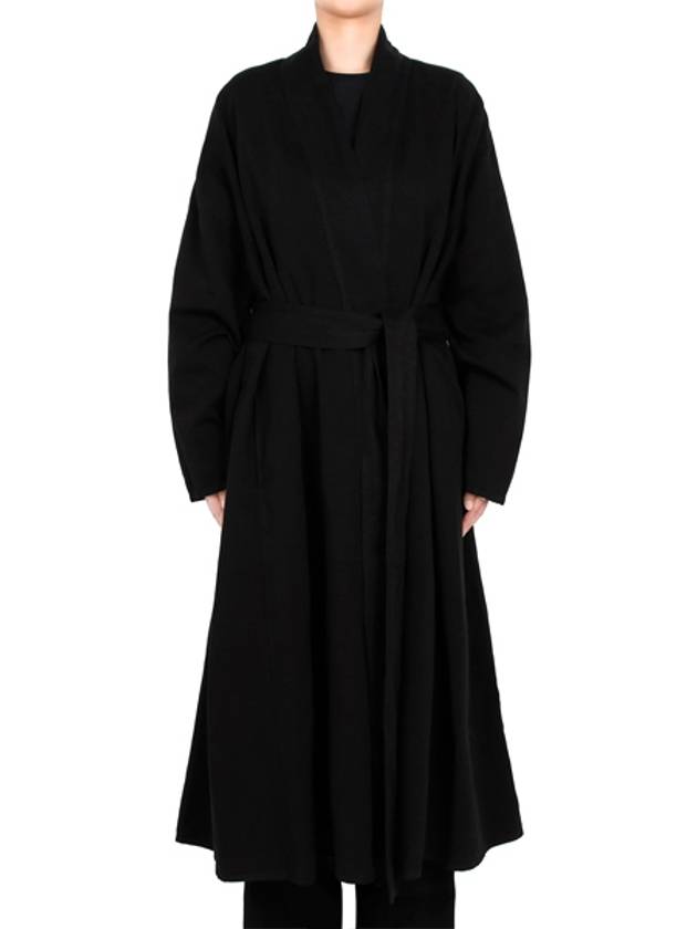 Black RIMBAUD Linen Wrap Coat 7340W2459 BLK 00001 - THE ROW - BALAAN 2