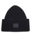 Face Patch Ribbed Wool Beanie Black - ACNE STUDIOS - BALAAN 2