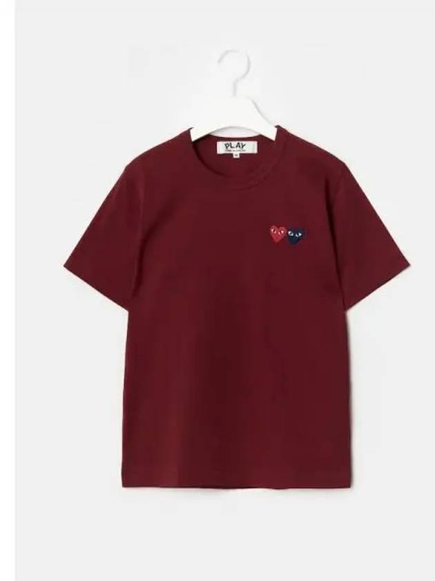 Women s Double Heart Wappen T Shirt Burgundy Domestic Product GM0023022211058 - COMME DES GARCONS PLAY - BALAAN 1