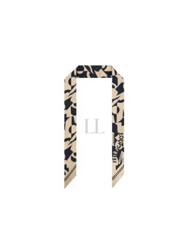 Logo Print Mini Silk Scarf Black Beige - SALVATORE FERRAGAMO - BALAAN 2