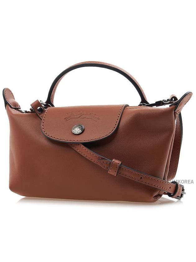 Le Pliage Logo Leather Tote Bag Brown - LONGCHAMP - BALAAN 3