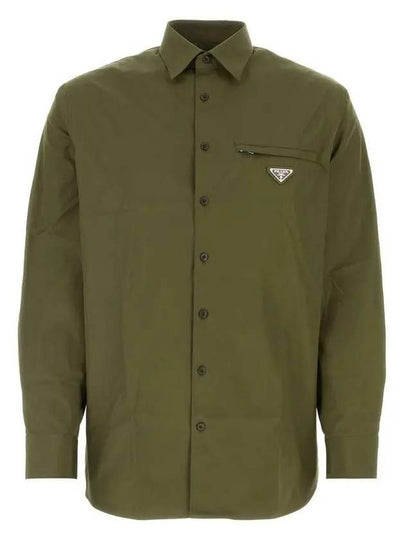 Cotton Long Sleeve Shirt Military Green - PRADA - BALAAN 2