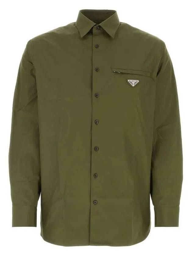 Cotton Long Sleeve Shirt Military Green - PRADA - BALAAN 4