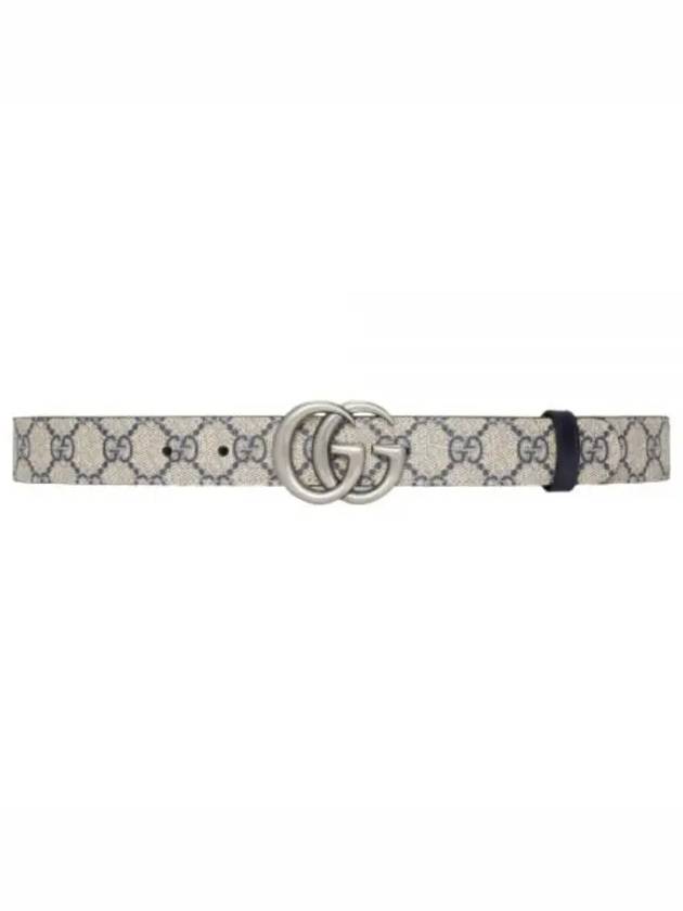 GG Marmont Silver Reversible Thin Belt Beige Blue - GUCCI - BALAAN 2