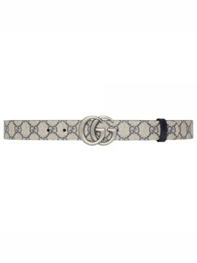 GG Marmont Silver Reversible Thin Belt Beige Blue - GUCCI - BALAAN 2