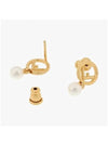 Logo Pearl Pendant Earrings Gold - FENDI - BALAAN 5