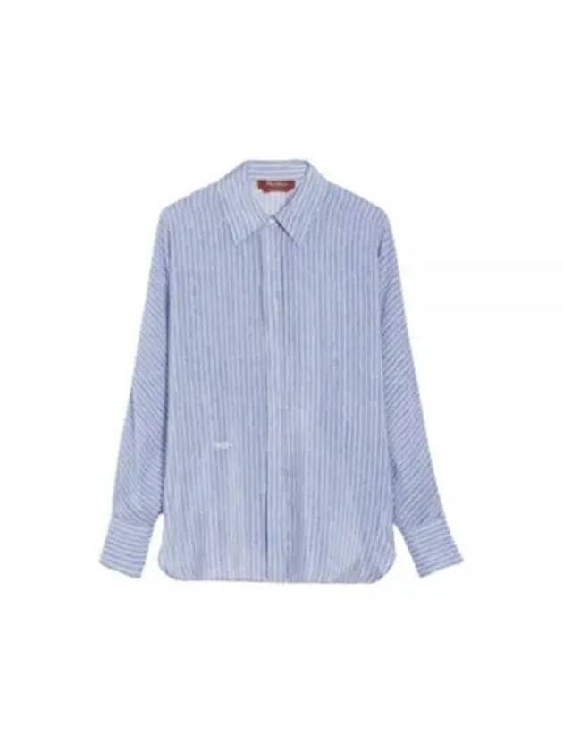 Dinar Striped Silk Long Sleeve Shirt Blue - MAX MARA - BALAAN 2