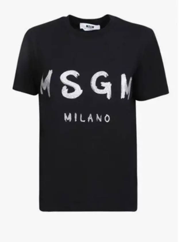 Glitter Logo Crewneck Short Sleeve T Shirt Black - MSGM - BALAAN 2