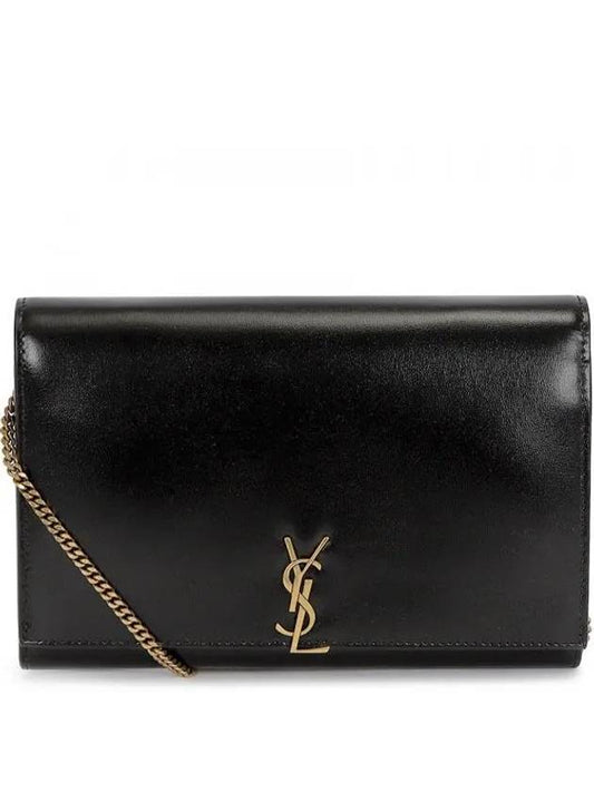 Monogram Chain Glossy Leather Shoulder Bag Black - SAINT LAURENT - BALAAN 2