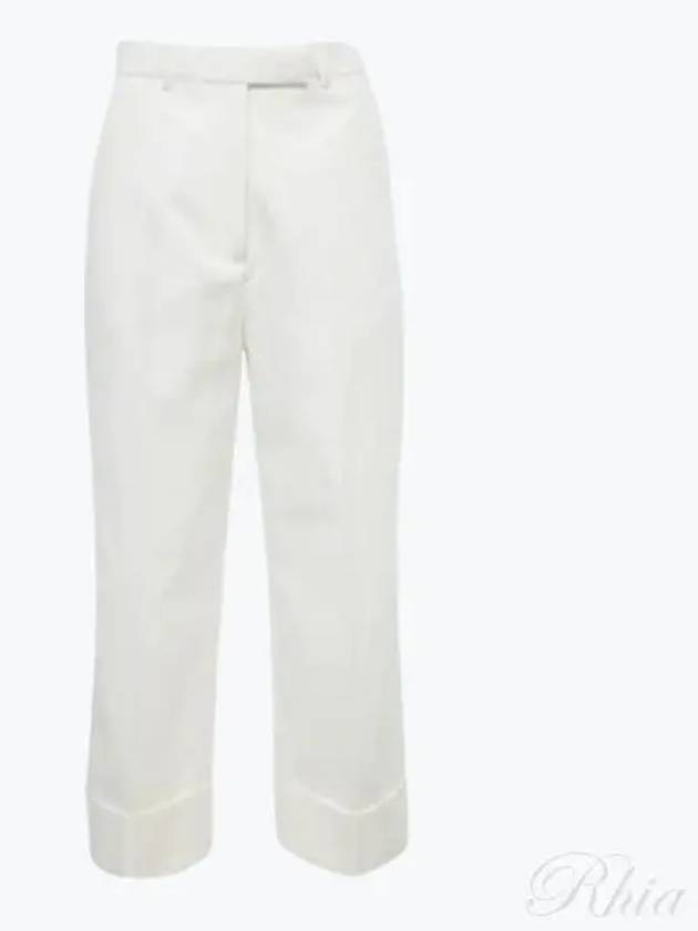 High Waist Cotton Canvas Straight Pants White - THOM BROWNE - BALAAN 2