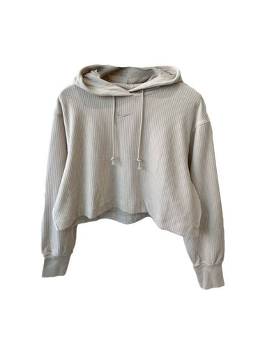 Velour Crop Pullover Hoodie Top Beige - NIKE - BALAAN 1