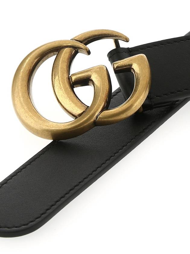 Men's GG Marmont Double G Buckle Gold Hardware Leather Belt Black - GUCCI - BALAAN 3