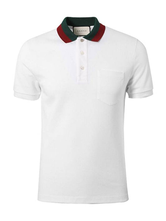 Men's Three Stripes Color Matching Polo Shirt White - GUCCI - BALAAN 2