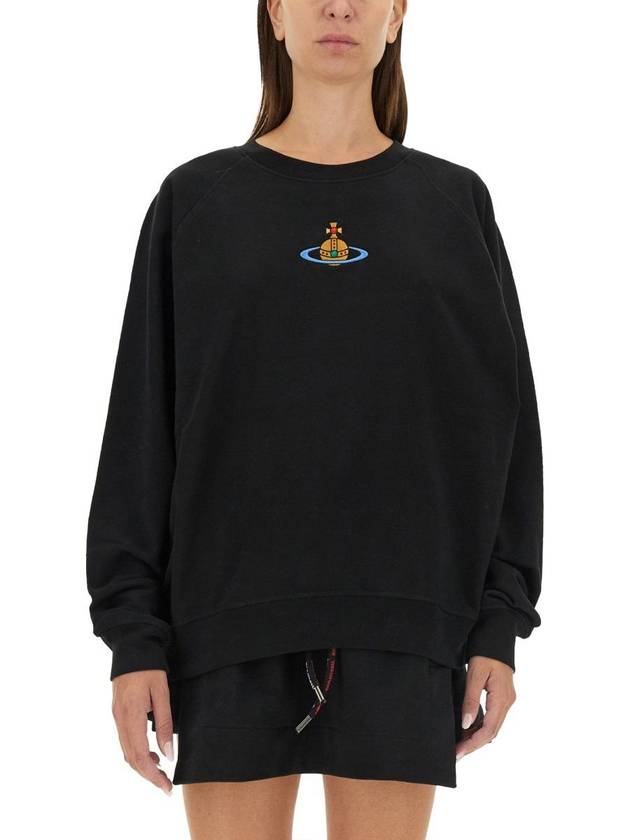 Embroidered Logo Cotton Sweatshirt Black - VIVIENNE WESTWOOD - BALAAN 2