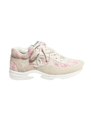 CC logo tweed low top sneakers pink beige - CHANEL - BALAAN 1