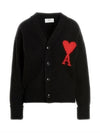 Intarsia Big Heart Logo Oversized Virgin Wool Cardigan Black - AMI - BALAAN 4