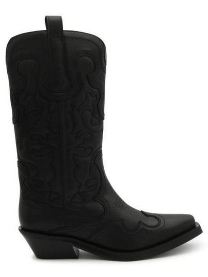 Embroidered Western Leather Mid Boots Black - GANNI - BALAAN 2