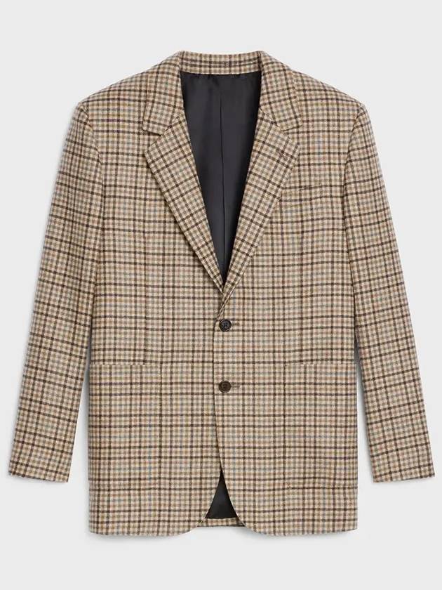 Check Cashmere Wool Blazer Jacket Brown - CELINE - BALAAN 1