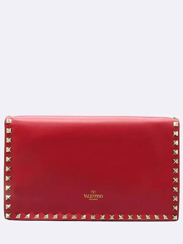 ZW2B0399NBD Lambskin Red Gold Rock Stud Flap Clutch - VALENTINO - BALAAN 2