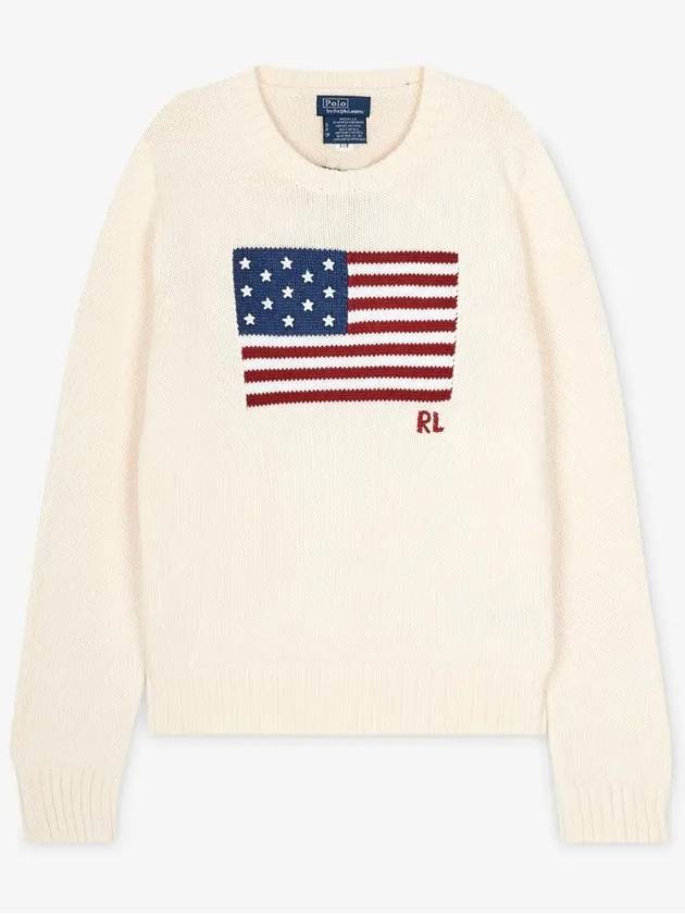 Flag Cotton Crew Neck Knit Top Cream - POLO RALPH LAUREN - BALAAN 3