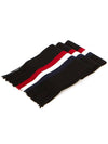 Tricolor Logo Patch Stripe Fringe Wool Muffler Black - MONCLER - BALAAN 4