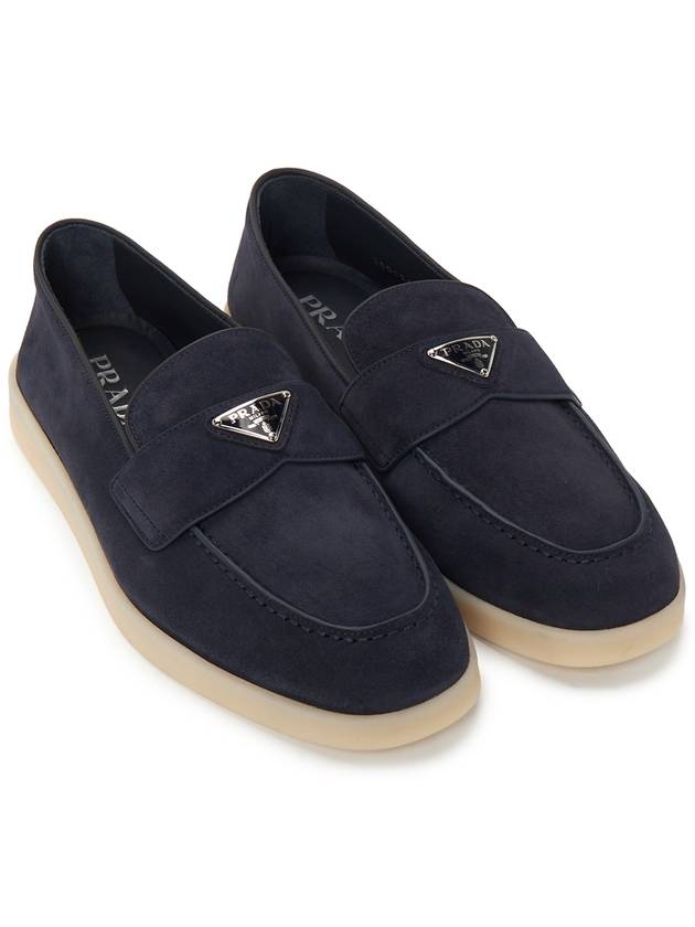 Triangle Logo Suede Loafers Navy - PRADA - BALAAN 4