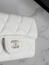 Classic Gold Hardware Logo Grained Shiny Calfskin Card Wallet White - CHANEL - BALAAN 6