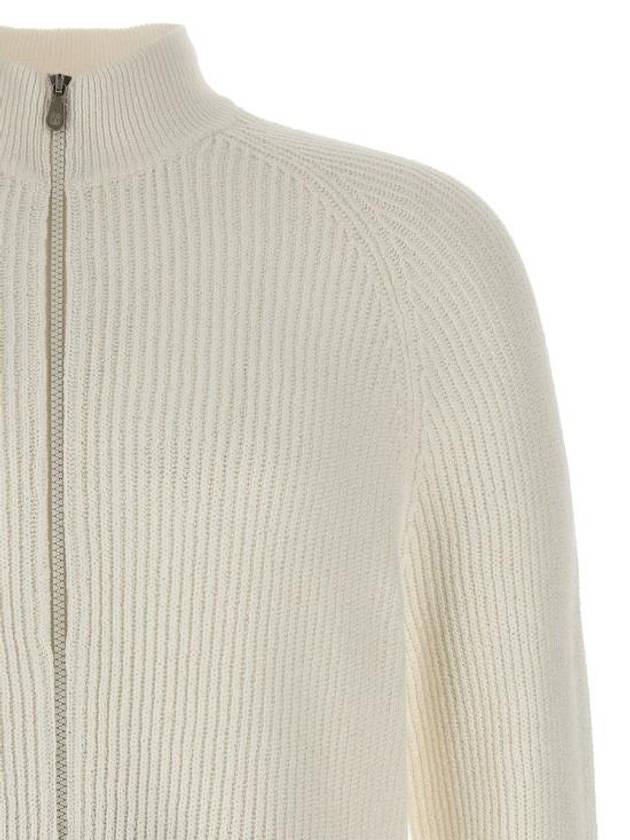 Ribbed Cotton Full-Zip Cardigan White - BRUNELLO CUCINELLI - BALAAN 4