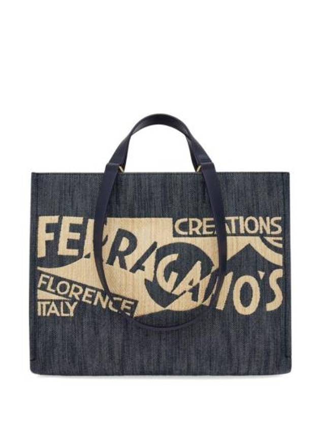 Logo Denim Medium Tote Bag Dark Blue - SALVATORE FERRAGAMO - BALAAN 1