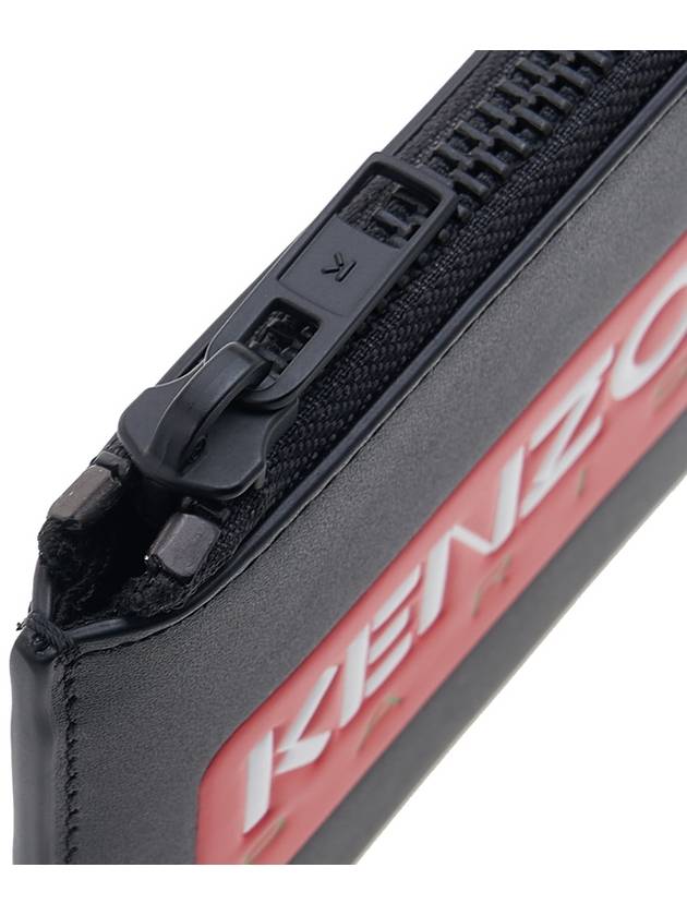 Logo Zipper Calf Leather Card Wallet Black - KENZO - BALAAN 9