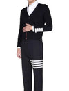 Men's Fine Merino Wool 4 Bar Cuff V-Neck Cardigan Navy - THOM BROWNE - BALAAN 6