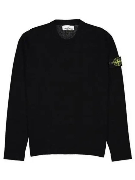 Men's Wappen Patch Crew Neck Cotton Knit Top Black - STONE ISLAND - BALAAN 2