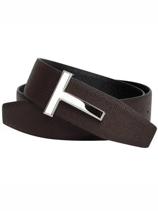 Men's T Logo Reversible Leather Belt Brown - TOM FORD - BALAAN.