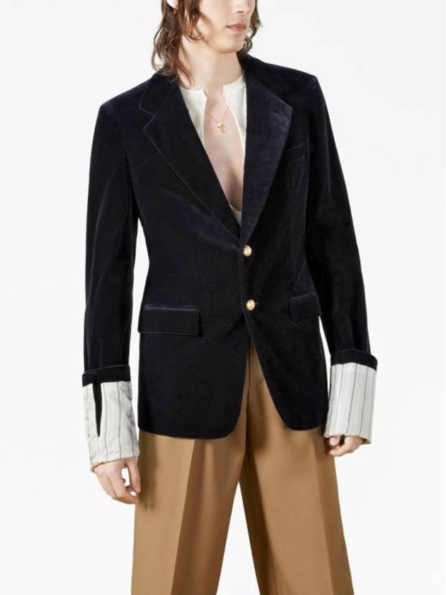 Stretch Cotton Velvet Formal Jacket Dark Blue - GUCCI - BALAAN 6