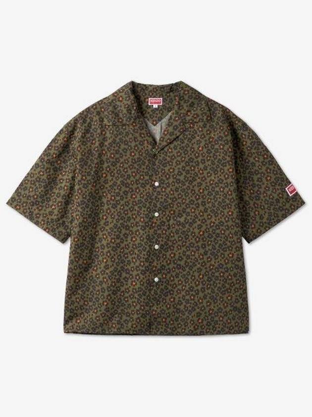 Hana Leopard Print Cotton Short Sleeve Shirt Green - KENZO - BALAAN 2