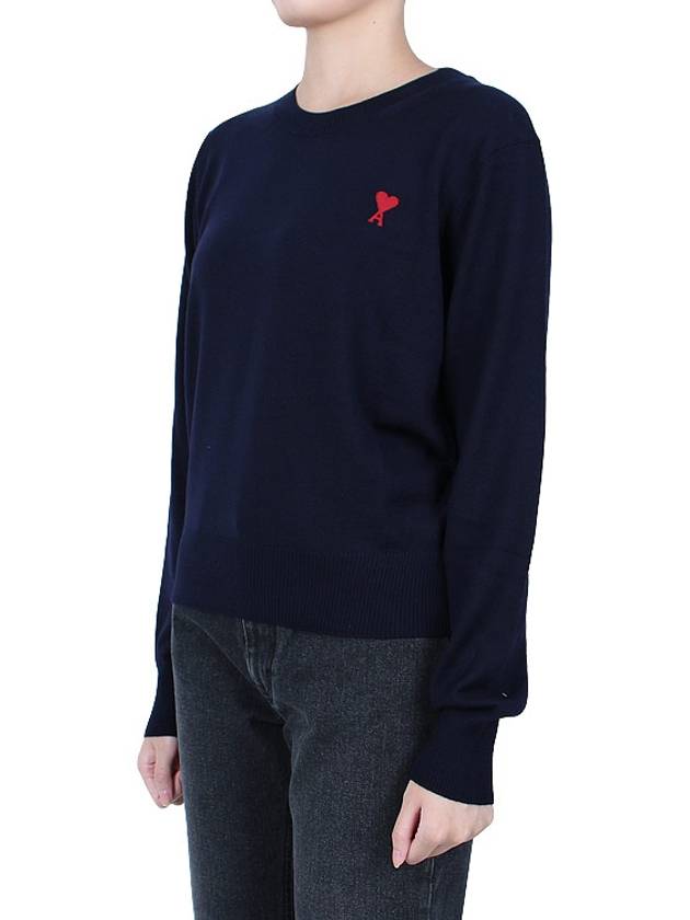 Heart Logo Crew Neck Merino Wool Knit Top Blue - AMI - BALAAN 4