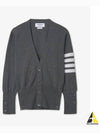 4-Bar V-Neck Cashmere Cardigan Grey - THOM BROWNE - BALAAN 2