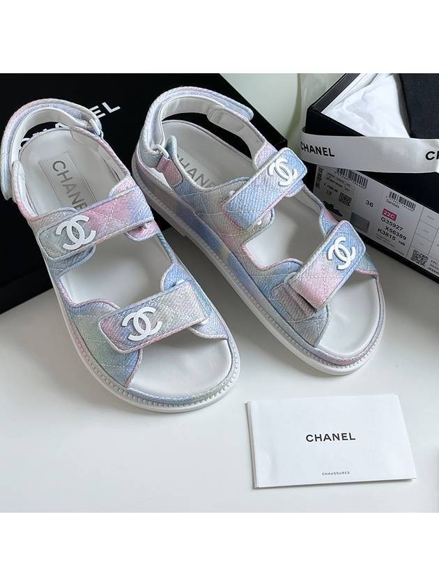 printed fabric velcro sandals pink blue - CHANEL - BALAAN.