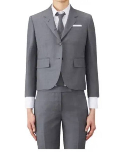 Women's Twill Slim Fit Single Breasted Wool Jacket Mid Grey - THOM BROWNE - BALAAN 2