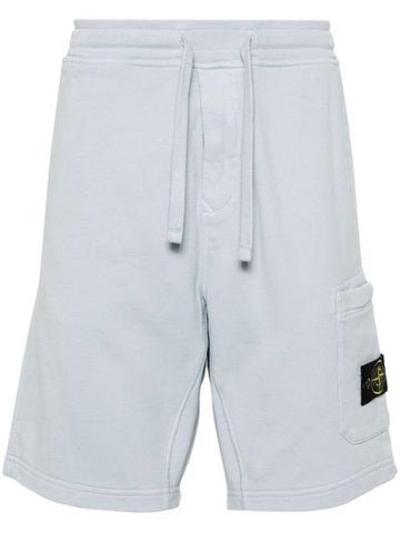 Cotton Fleece Cargo Bermuda Shorts Light Blue - STONE ISLAND - BALAAN 1