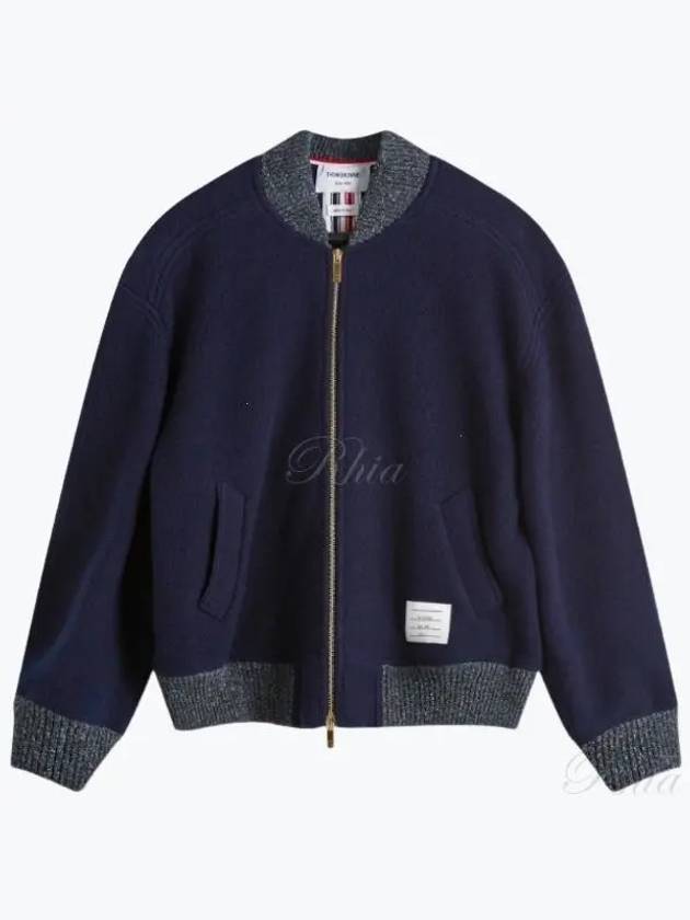 Fleece Stripe Wool Bomber Jacket Navy - THOM BROWNE - BALAAN 2