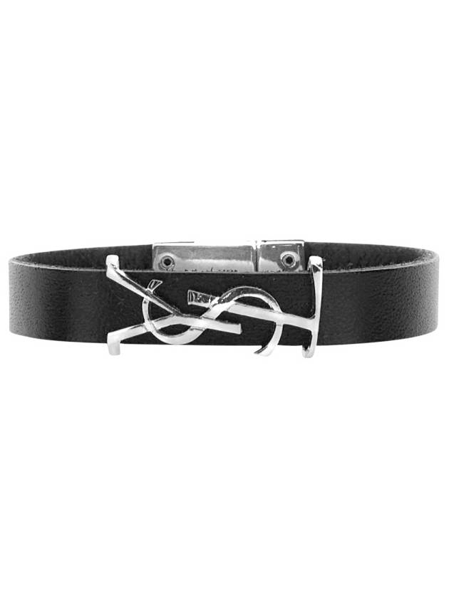 Opyum Silver Logo Leather Bracelet Black - SAINT LAURENT - BALAAN 3