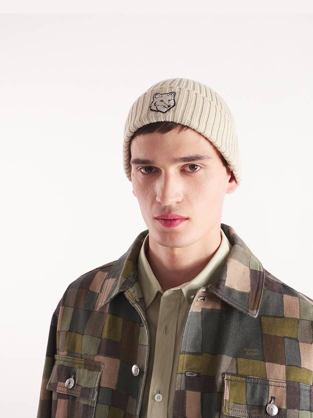 Wool Fox Head Beanie Light Beige - MAISON KITSUNE - BALAAN 4