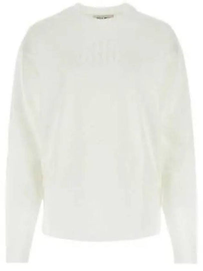 Logo Embroidered Cotton Long Sleeve T-shirt White - MIU MIU - BALAAN 2