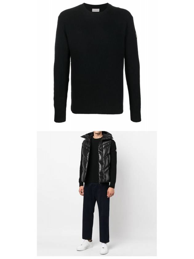 Men's Ribbed Wool Cashmere Blend Knit Top Black - MONCLER - BALAAN 6