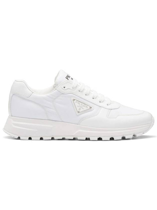 Prax Triangle Logo Re-Nylon Brushed Leather Low-Top Sneakers White - PRADA - BALAAN 1