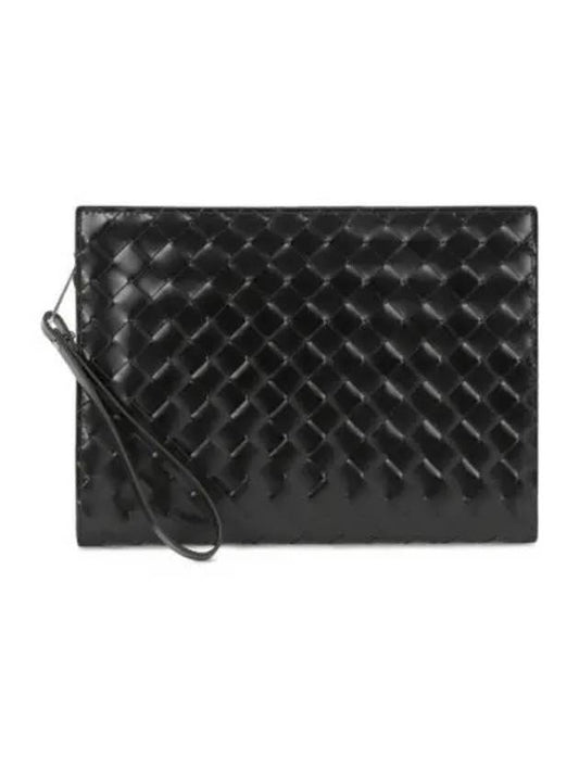 Intrecciato Brushed Strap Clutch Bag Black - BOTTEGA VENETA - BALAAN 2