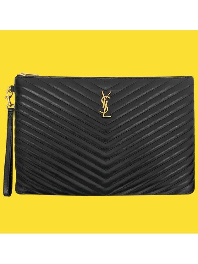 Gold Monogram Document Holder In Matelasse Leather Black - SAINT LAURENT - BALAAN 9